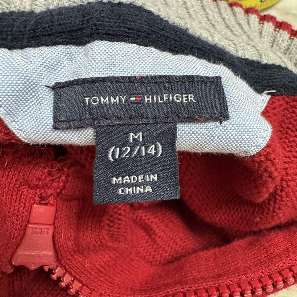 Tommy Hilfiger Sweater Size M 12-14 Kids Red 1/4 Zip Pullover 100% Cotton Preppy - Picture 3 of 3